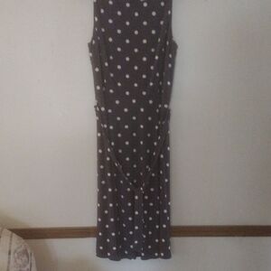 Anne Klein Charcoal Gray and White Polka Dot Midi Dress